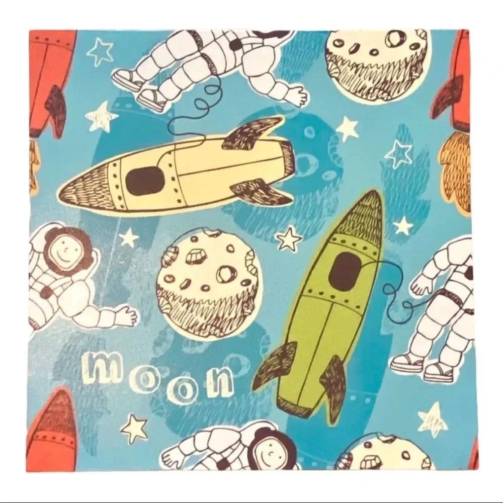 Moon Spaceship Children's Wall Art Fantasy Canvas Painting Room Decor 12”x12”